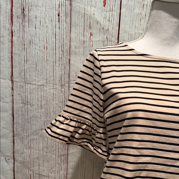 J. Crew Black and Cream Ruffle Sleeve Tee - Picture 2 of 2